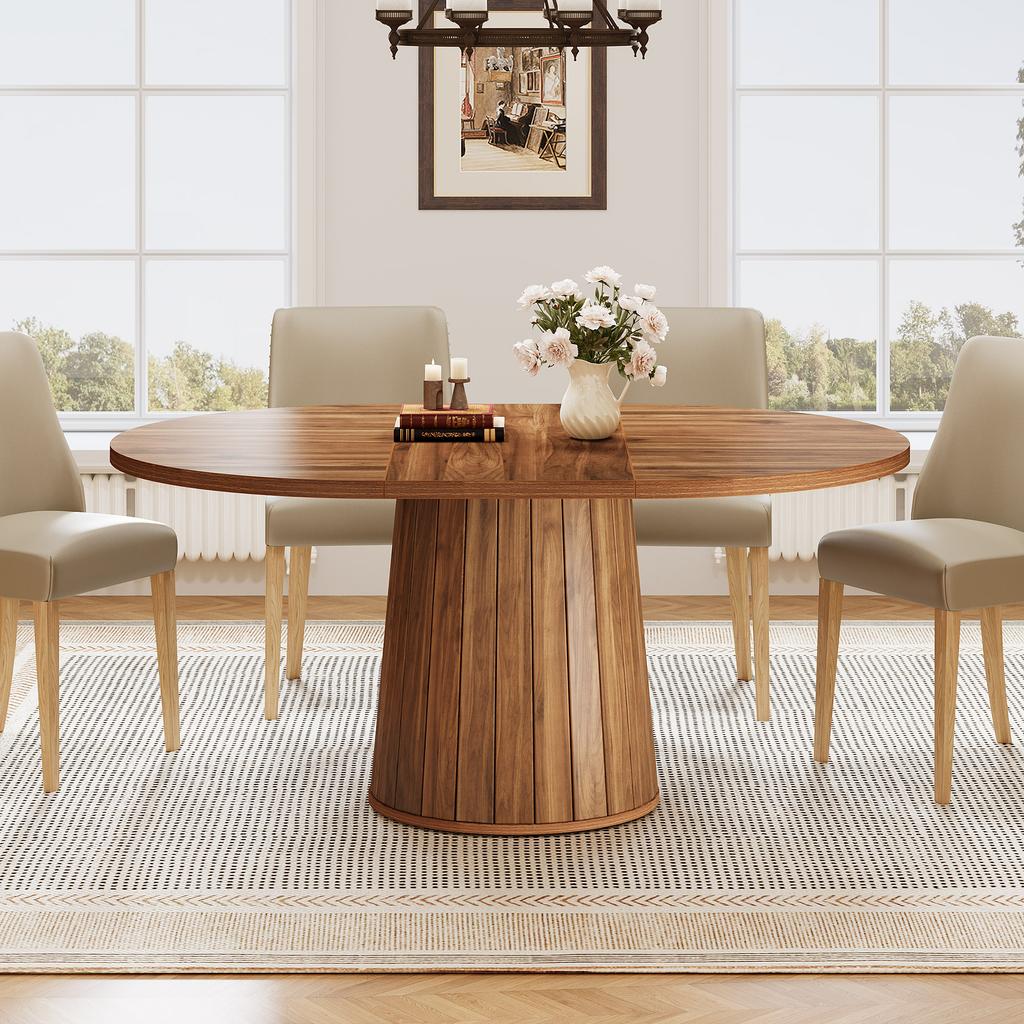 Tribesigns Oval Dining Table for 6 People, 55.11 Inch Farmhouse Wooden Dining Table, Rustic Kitchen Table with Wooden Table