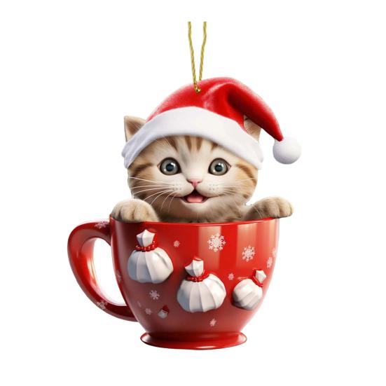 Рождественский Кот Автомобильный Кулон 2D Акриловое Зеркало Заднего Вида Декоративное Украшение Рождественская Елка Украшение Подарок