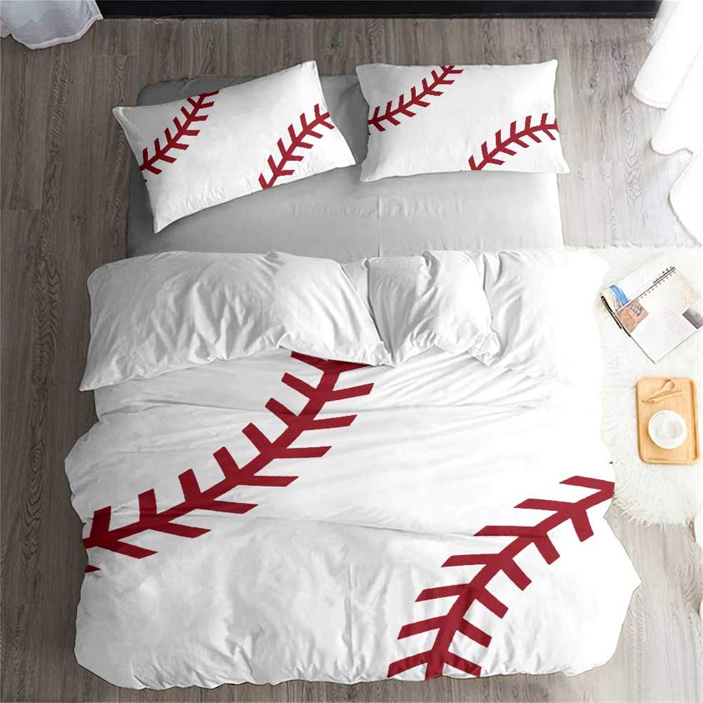 3D Sports Baseball Duvet Cover Set Teen Boys Men Decor Bedding Sets with Pillowcases Sport Baseball Themed Comforter Cover Set