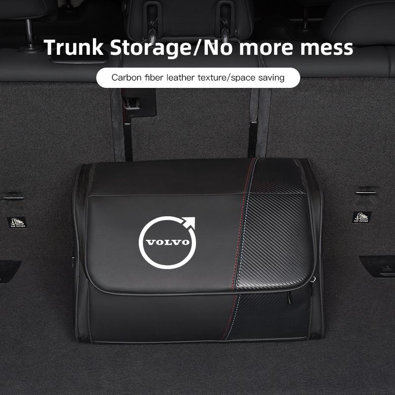 Car Trunk Organizer Carbon Fiber Leather Storage Box Tools For Volvo XC90 V90 V60 XC60 V40 EC40 EX40 S80 S60 S90 C40 XC40 V70 XC