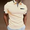 New Men's Short-Sleeved Casual Polo Shirt with Imitation Chest Pocket, Collar and Button-Front Business T-Shirt Top for Men
