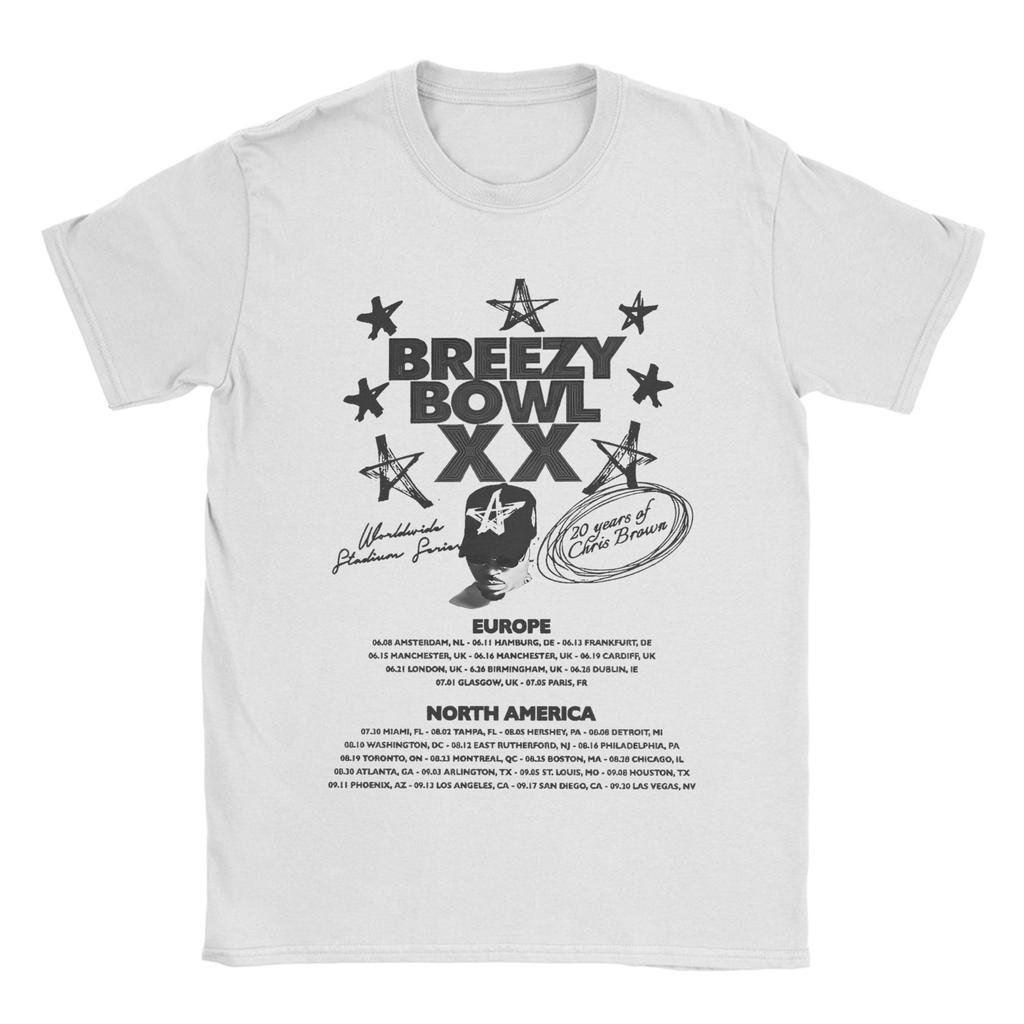 Мужские футболки с изображением рэпера Криса Брауна Breezy Bowl XX Tour из чистого хлопка, модные футболки с коротким рукавом и круглым вырезом, футболки больших размеров