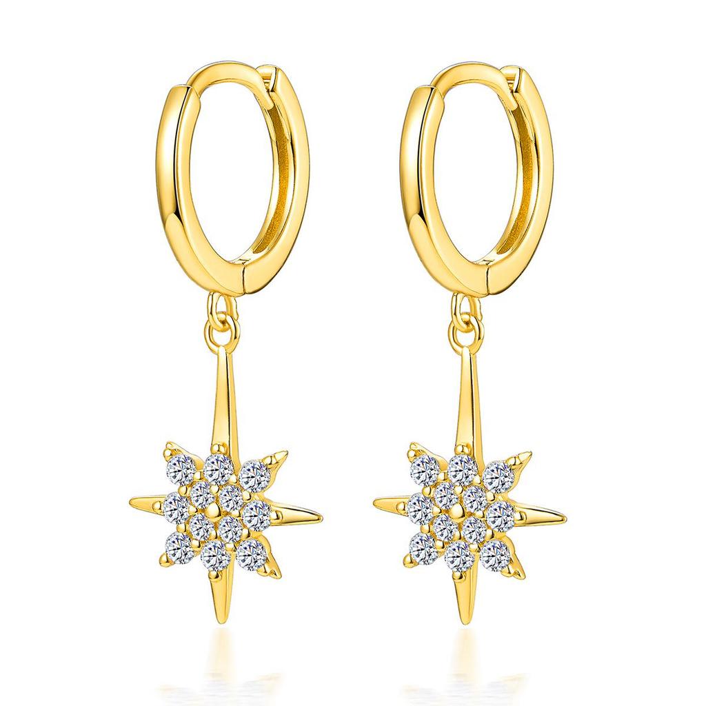 Серьги-подвески из стерлингового серебра S925 с восьмиконечной звездой и снежинкой из страз для женщин
