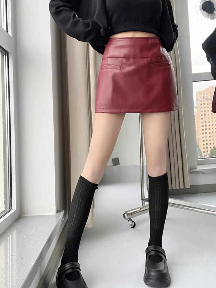 Мини-юбки из искусственной кожи, элегантные корейские модные черные юбки из искусственной кожи для женщин, юбка с высокой талией, юбка на молнии с шортами