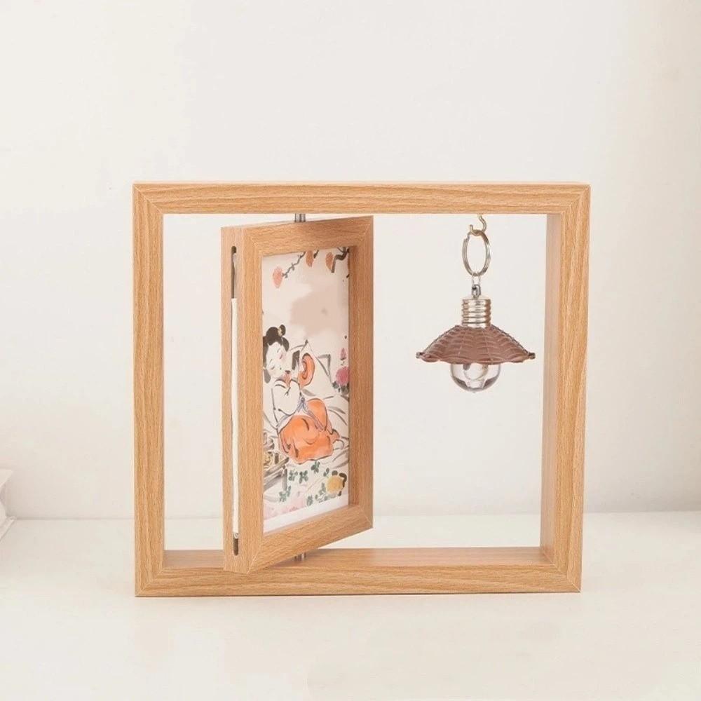 Square Flip Photo Frame Rotate Commemorative Photo Frame Wooden Picture Frame Decoration