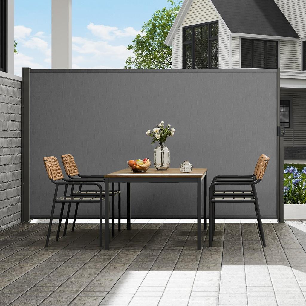 Retractable Side Awning, 79''x 118'' Outdoor Privacy Screen, 180g Polyester Water-proof Retractable Patio Screen, UV 30+ Room Divider Wind Screen for