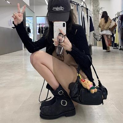 Те же ботинки на платформе~ Пустынные песчаные дюны супермягкие вощеные на толстой подошве мотоциклетные с ремешком с пряжкой короткие ботинки женские ботинки Мартин