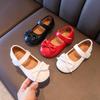 2024 Spring/Autumn Korean Bowknot Girls' Black Leather Princess Shoes - Soft Sole.