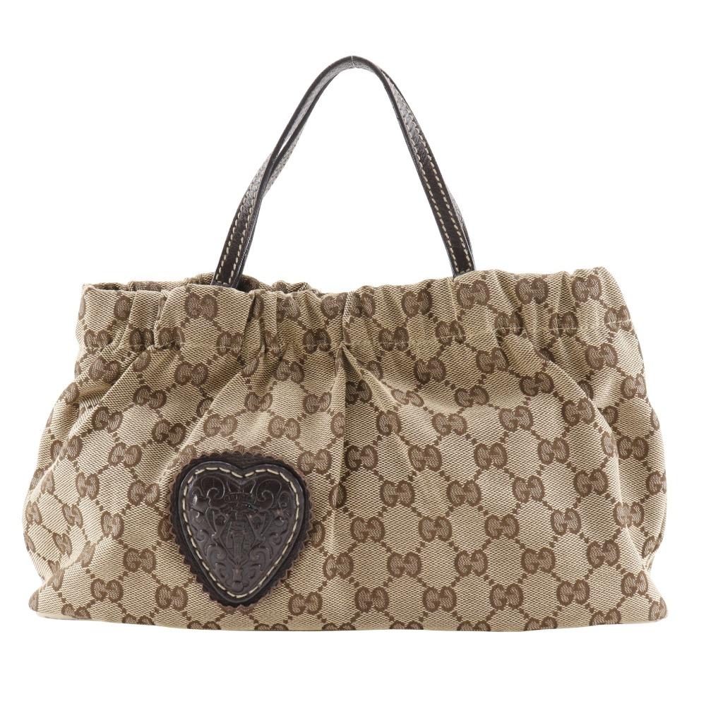 Gucci Heart Crest Handbag 212994 Beige GG Canvas Women Used