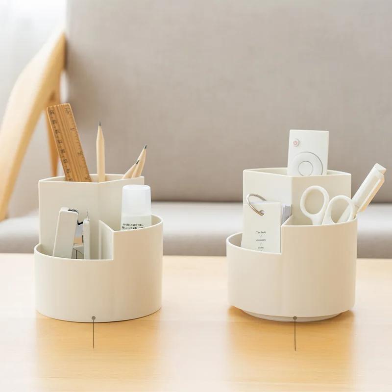 Multifunctional Round Pen Holder Rotating Storage Box Simple Makeup Brush Roomy Pen Holder Desk Organizer Stationery