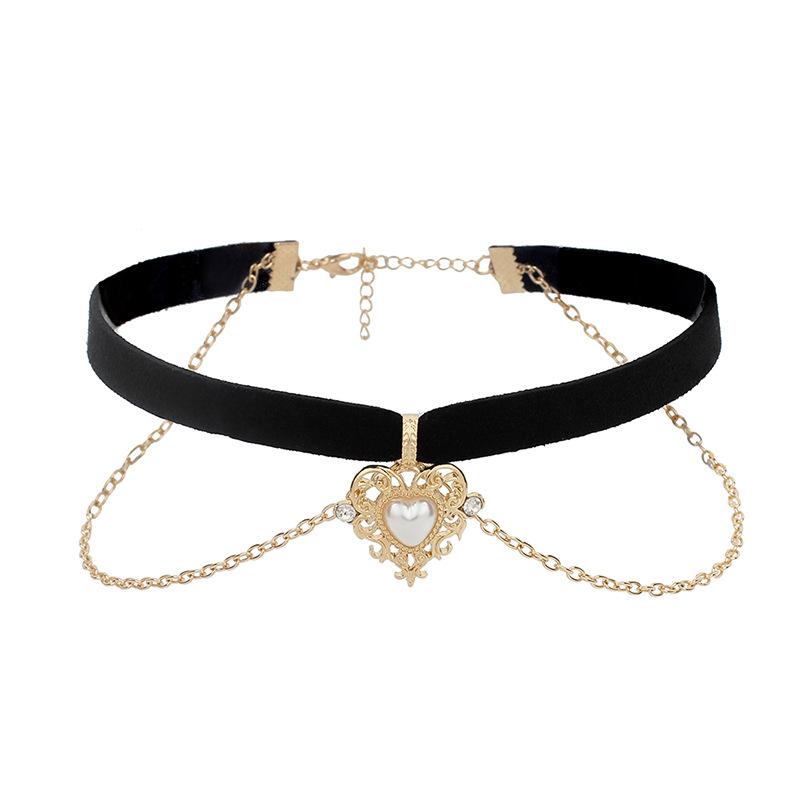 Double Layer Velvet Choker, Simple Heart Forest Style Clavicle Neck Collar