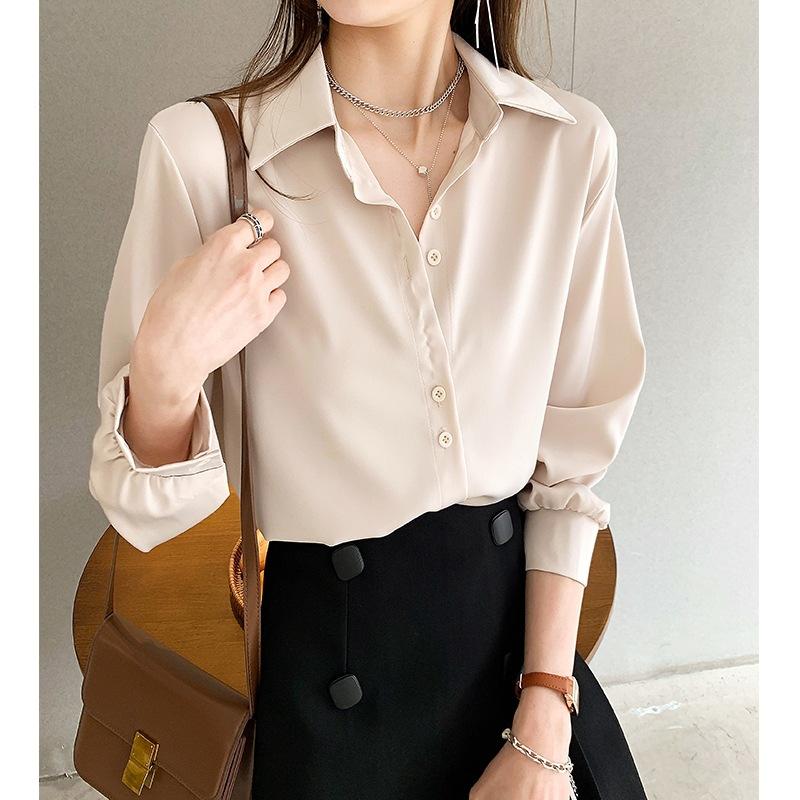 Chiffon Shirt Women's Spring and Autumn Fashion Tops Professional Temperament Draped Long-sleeved Shirt