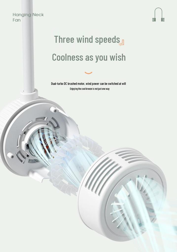 Portable USB Neck Fan - Silent, Foldable, Leafless Design for Outdoor Use