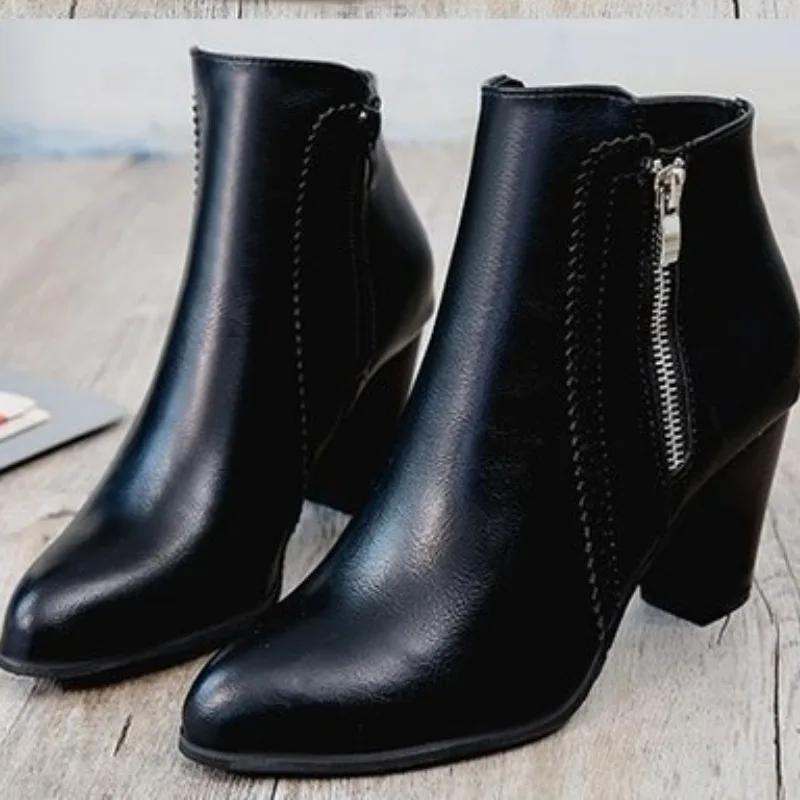 Designer's New Women's Boots Fashion Short Boots Thick Heels Side Zipper Casual Women's Ankle Boots Bottas Mujer2025