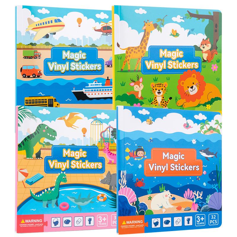 Children'S Early Education Puzzle Magic Static Sticker Animal Traffic Cognition Repeatedly Paste Jelly Book Paper Toy