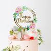 Birthday Cake Topper Acrylic Birthday Cupcake Decoration with Flower Pattern Gold Cake Topper with Letters
