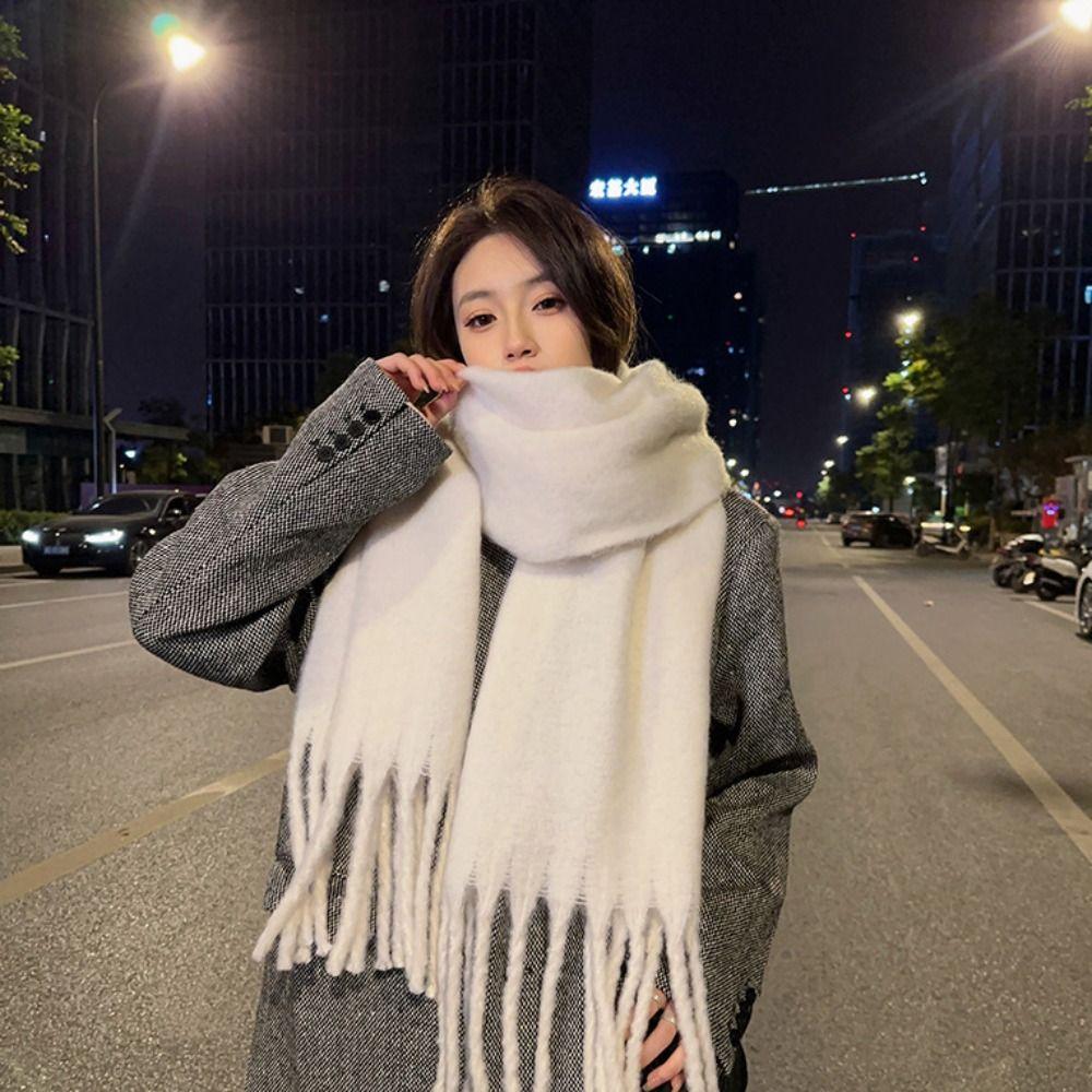 Solid Color Winter Cashmere Scarf Soft Wrap Shawls New Long Tassel Scarves Women