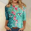 Женская мода повседневная три четверти рукава цветочный принт горловина топ