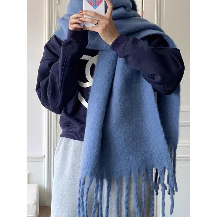 2025 Autumn/Winter New Women'S Extended Thick Solid Color Mohair Scarf Coarse Braid Student Shawl Neck