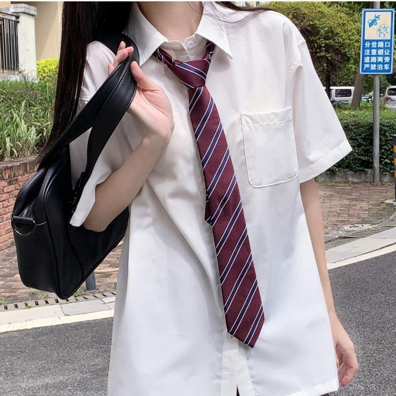 White Short Sleeved Shirts for Women Japanese College Style Versatile Loose Shirt with Tie Summer Single Breasted Blouse