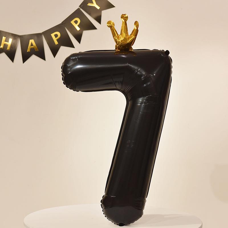 40” Black Crown Birthday Number Balloons - First Birthday Party Photo Props & Decoration