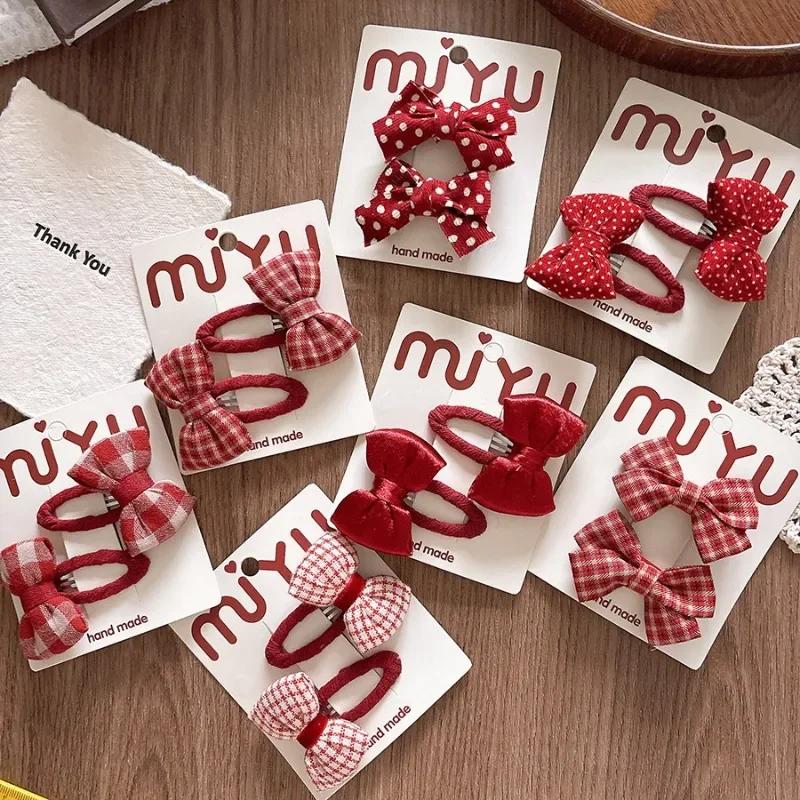 2 шт./компл., красные корейские модные детские заколки для волос для девочек, милые заколки-банты в горошек для детей, аксессуары для волос Hedawear