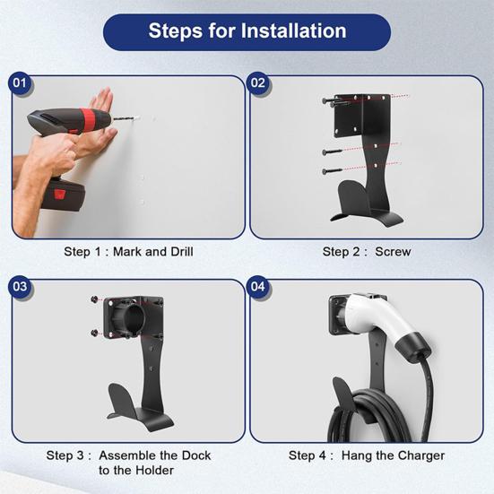 Держатель для зарядного устройства для электромобиля, настенный кронштейн, защита от порезов, закругленные края, крюк для зарядного устройства для электромобиля для розетки J1772, кобура, основа