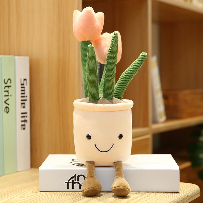 New 35 /25cm Lifelike Tulip Plush Toys Stuffed Soft Plants Bookshelf Decor Doll Creative Potted Flowers Pillow For Girls Gift