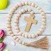 Easter Religious Wood Bead Garland Natural Wood Beads Decor Holiday Decorations Home Decorations Farmhouse Rustic Beads