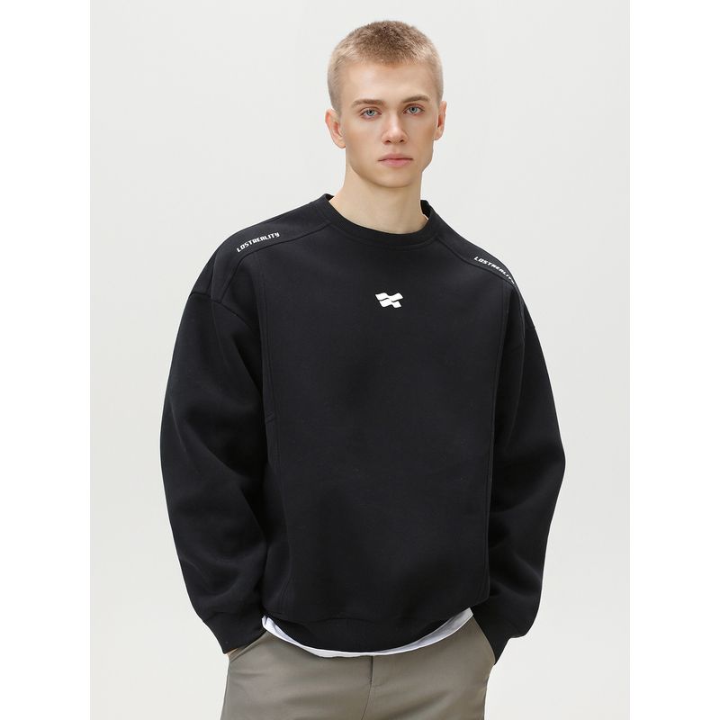 Hoodless Hoodie Men's American round Neck Heavy 2025 New Autumn and Winter Loose O-neck pullover Black Top Tide