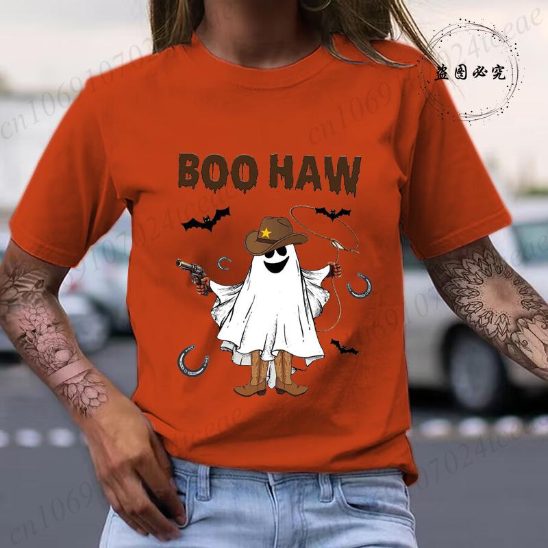 Boo Haw Womens TShirts Funny Boo Cowboy Tee Western Halloween Shirt Spooky Fall Shirt Country Girl TShirts Clothes Gift