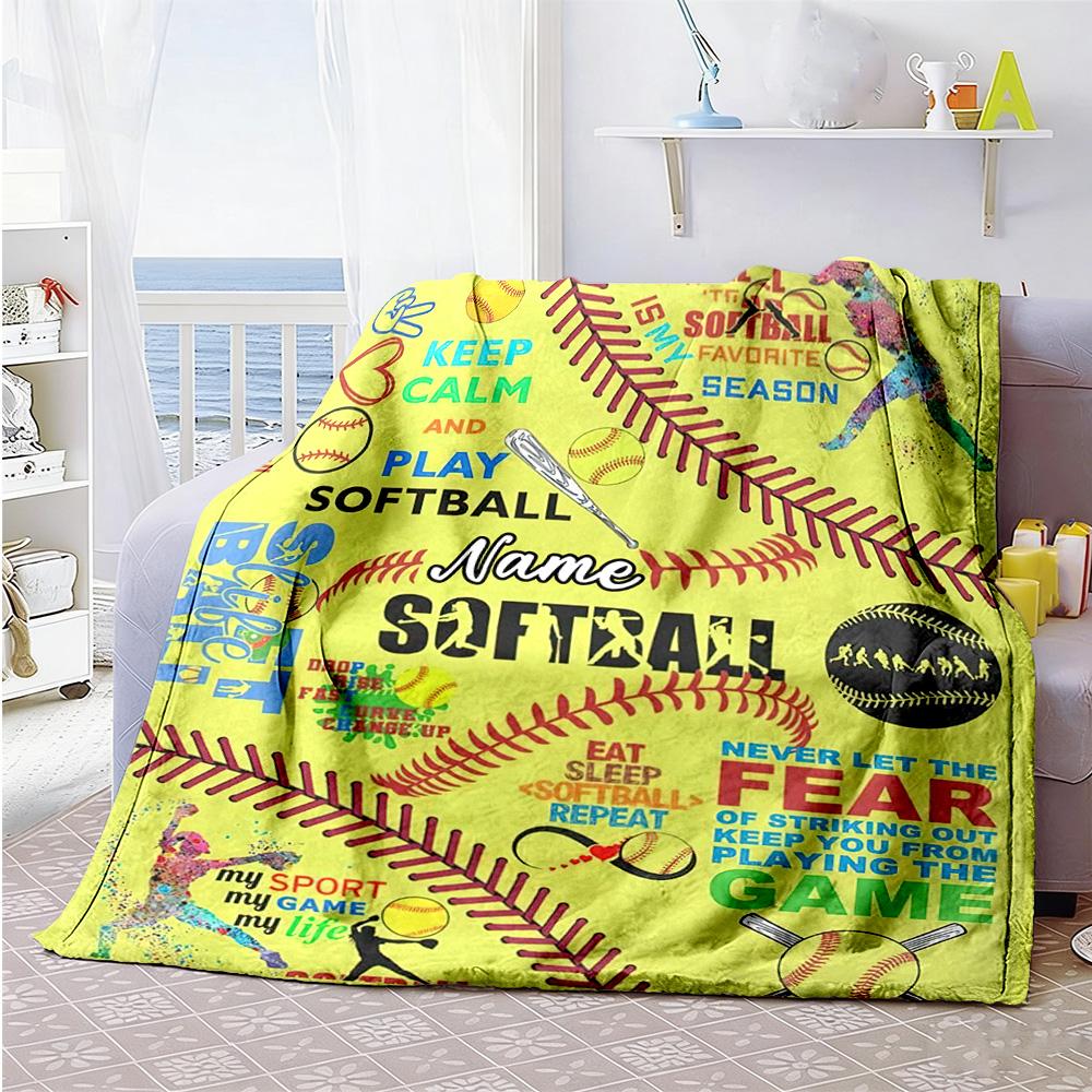 Yellow Baseball Personalized Name Blanket Multi-purpose Customizable Blanket Comfortable Perfect for Office Chair Couch Bedding Nap