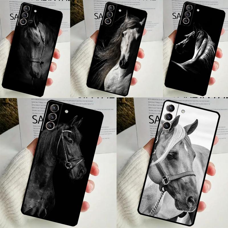 Черный Белый Лошадь Чехол для Samsung Galaxy S23 S24 Ultra S8 S9 S10 S22 Plus Note 10 20 Ultra S20 S21 FE Чехол