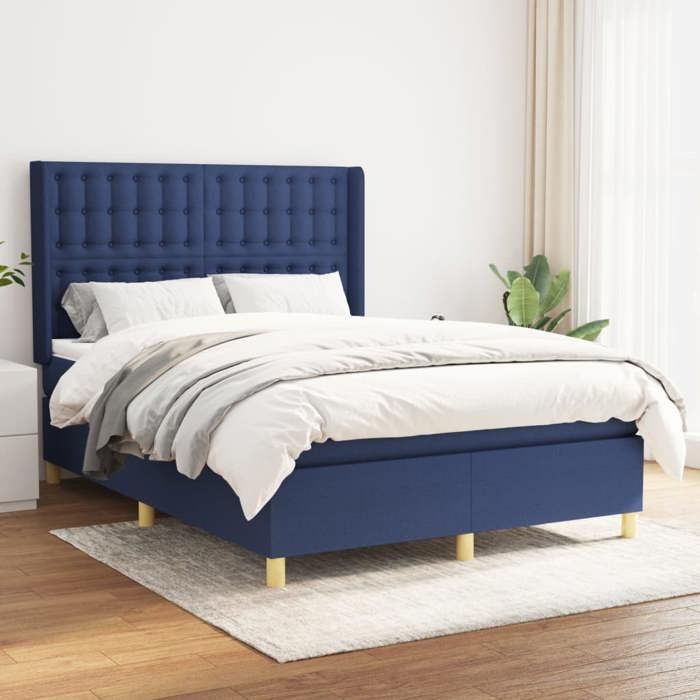 Maison Exclusive - Sommier à lattes de lit avec matelas Bleu 140x200 cm Tissu
