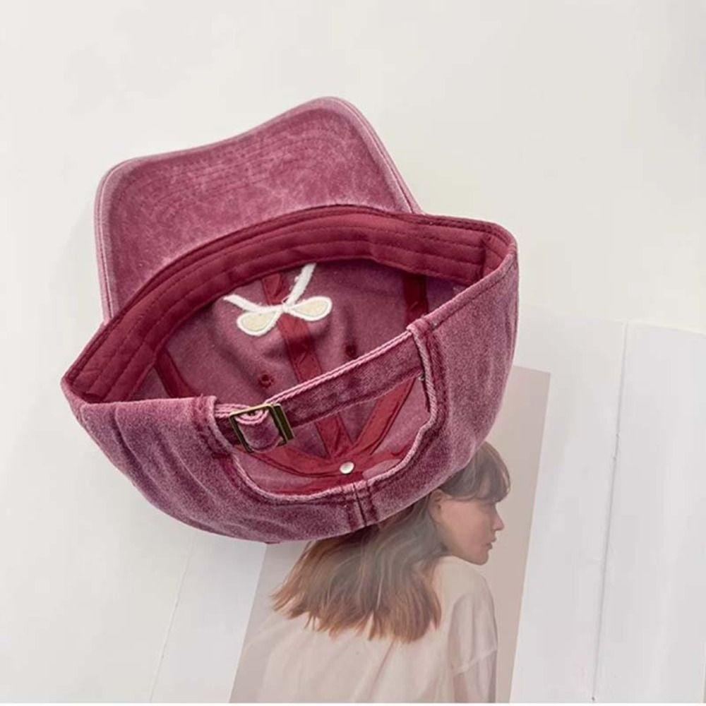 Cotton Bowknot Baseball Hat Embroidery Sun Hat Fashion Embroidery Bow Baseball Cap Girl