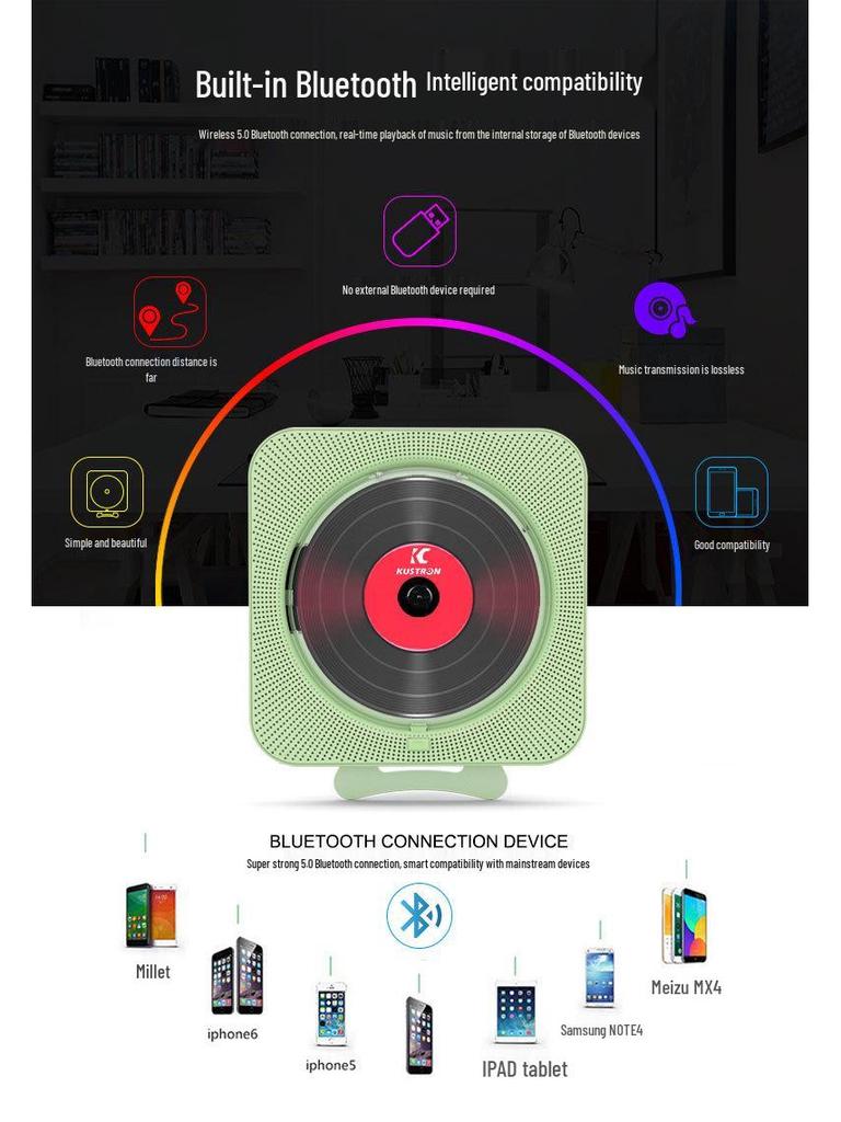 Настенный Bluetooth CD-динамик и музыкальный проигрыватель с крышкой - репитер для раннего обучения и радио MP3-плеер