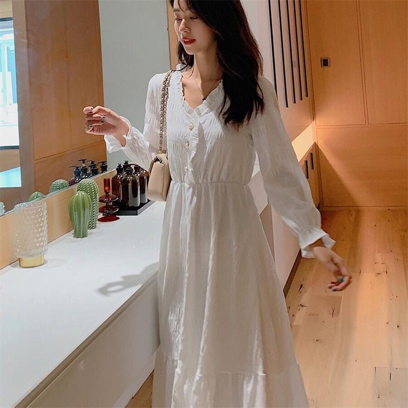 Винтажные французские платья миди с длинным рукавом для женщин, корейское платье с V-образным вырезом, элегантная фея, свадебная женская одежда, осень 2025 года, платья