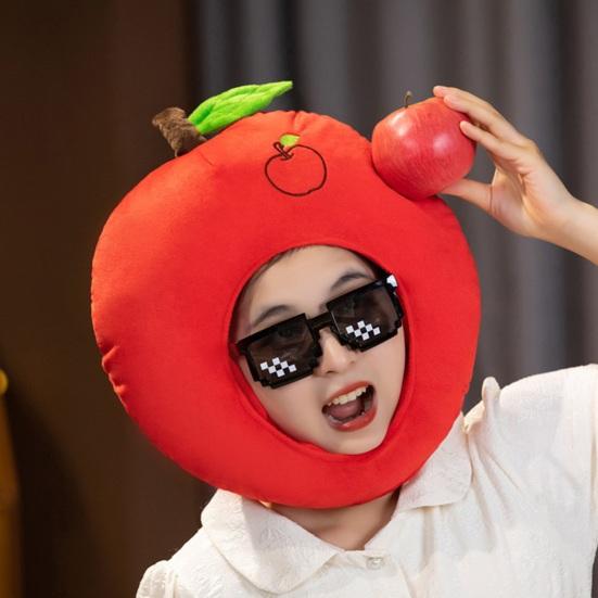 Фото-капюшон Яркий Цветной Фрукты Еда Форма Мягкий Плюшевый Головной Убор Отверстие для Лица Особенность Интернет-знаменитость Костюм Вечеринка Реквизит