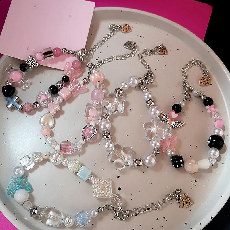 Готический Харадзюку милый Y2K ручной работы эстетический браслет с подвесками в виде сердца и звезды для женщин и девочек винтажные гранжевые эмо 2000-е аксессуары