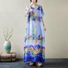 Новые женские платья с коротким рукавом больших размеров в винтажном стиле с цветочным принтом, повседневное свободное длинное летнее платье макси