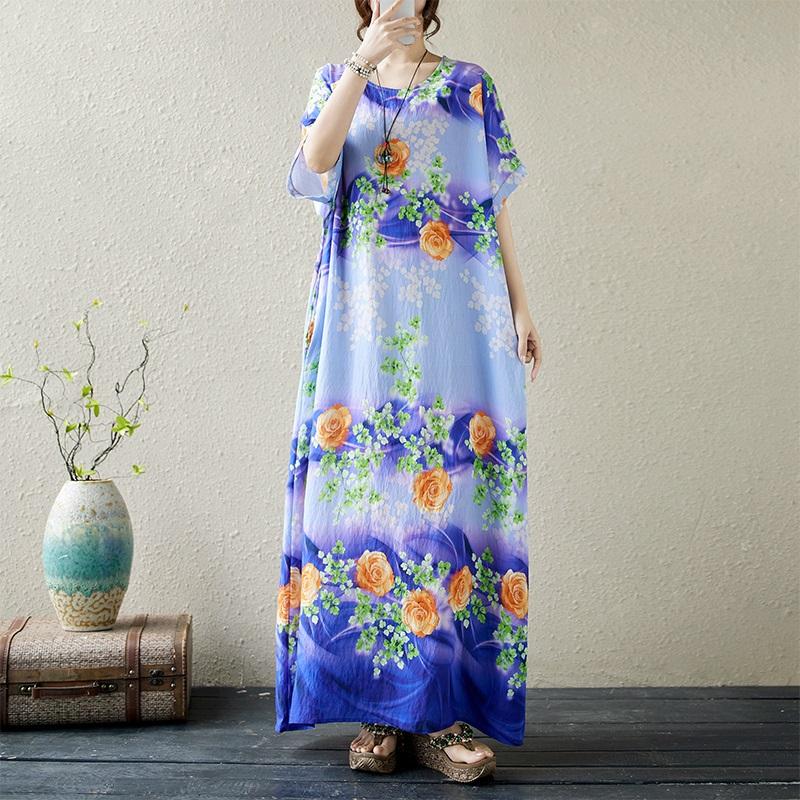 Новые женские платья с коротким рукавом больших размеров в винтажном стиле с цветочным принтом, повседневное свободное длинное летнее платье макси