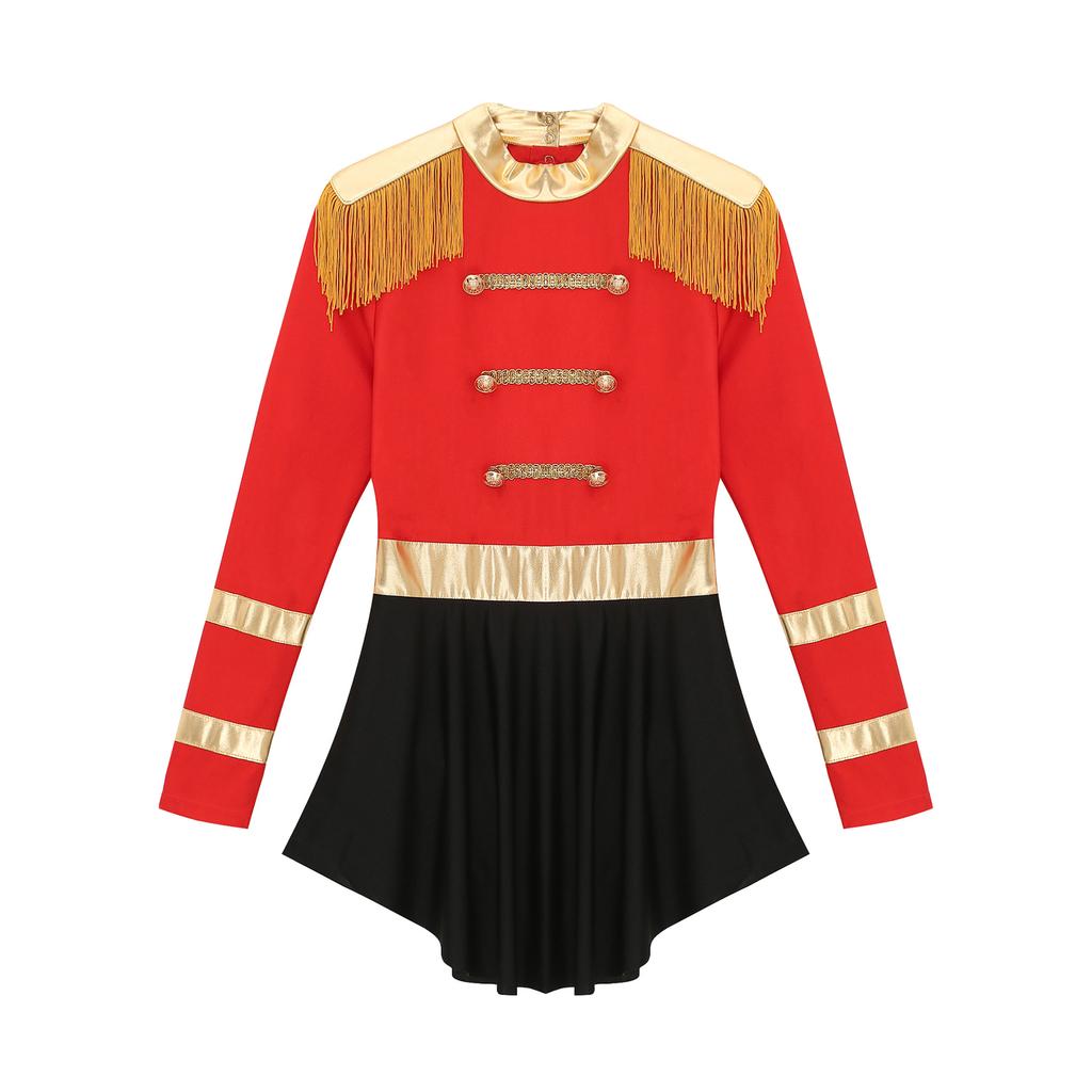 Womens Halloween Ringmaster Dress Fringe Shoulder Boards Keyhole Long Sleeve Design Circus Cosplay Costume