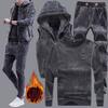 Winter Men's Gold Velvet Sports Suit Youth Students Plus Velvet Thick Casual Sweater Three-piece Suit