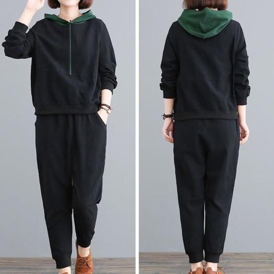 2 шт./компл., штаны с капюшоном, костюм на молнии с длинными рукавами и капюшоном, свободный толстый эластичный пояс с ремешками на щиколотке, однотонный мягкий теплый женский топ, комплект брюк на осень