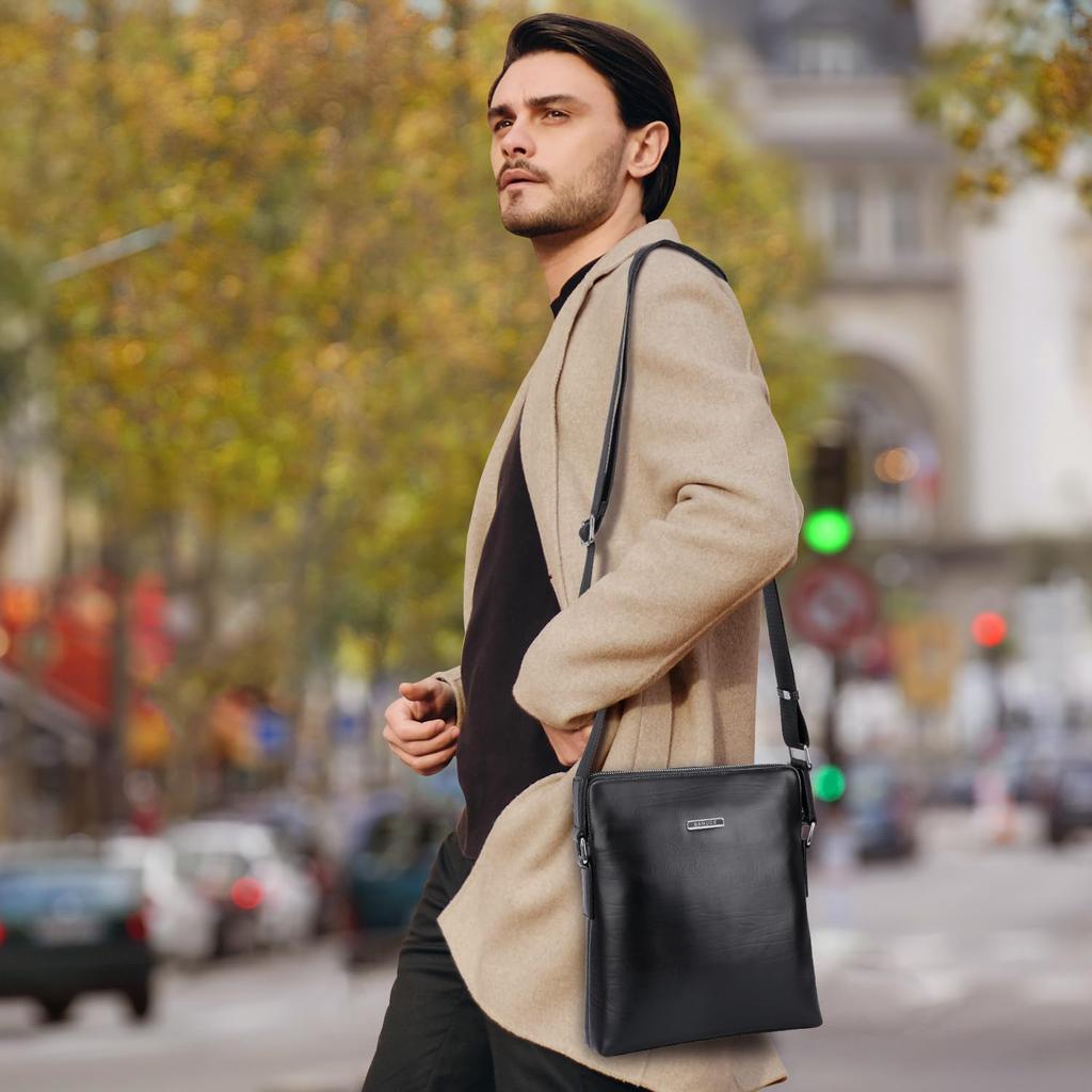 Сумка через плечо Почтальон Натуральная Итальянская Деловая Кроссбоди Хранение для дюймового iPad [Bannus] Сумка, Мужская сумка, Маленькая, Кожа, Кожа, Сумка, Черная, Сумка,