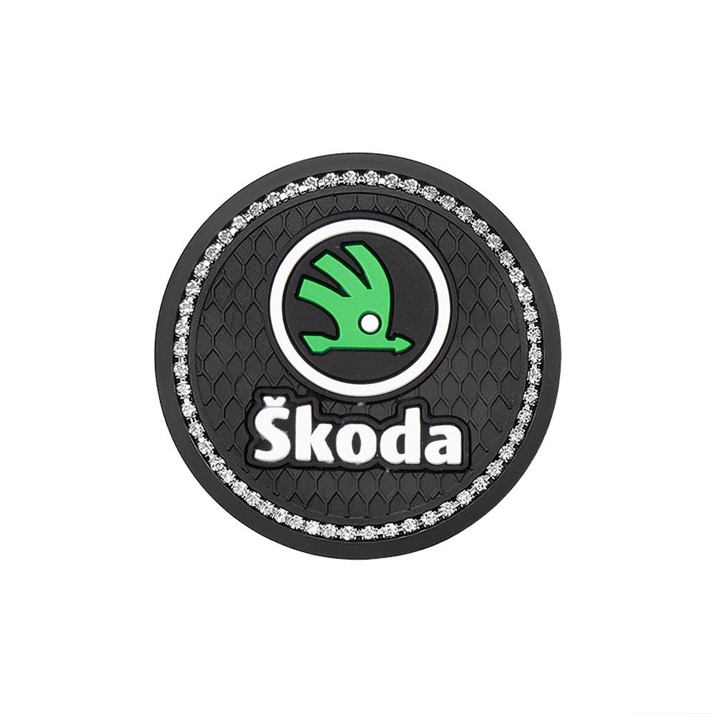 HLLQ9 Car Diamond Coaster Non-Slip Pad Drink Mat Interior Accessory For Skoda S Skoda VII Fabia Kamiq Karoq Octavia A5 A7 Rapid Scala