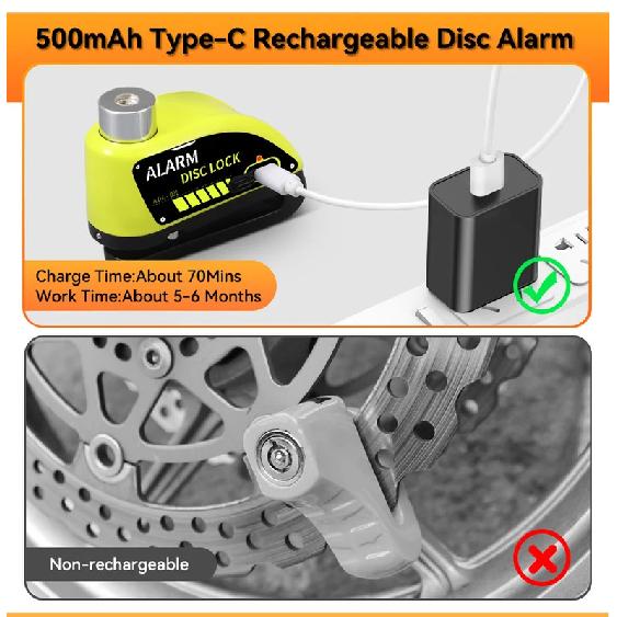 Extractme Motorcycle Alarm Disc Brake Lock 120dB Bicycle Wheel Disk Padlock Security Anti-Theft Lock Scooter Alarma Motocicleta