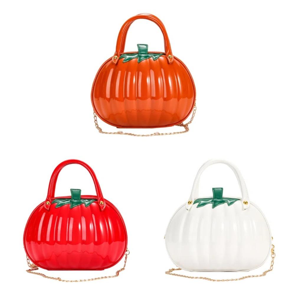 Zipper Pumpkin Shoulder Bag PU Leather Crossbody Tote Bag Adjustable Candy Treat Bag  Gift