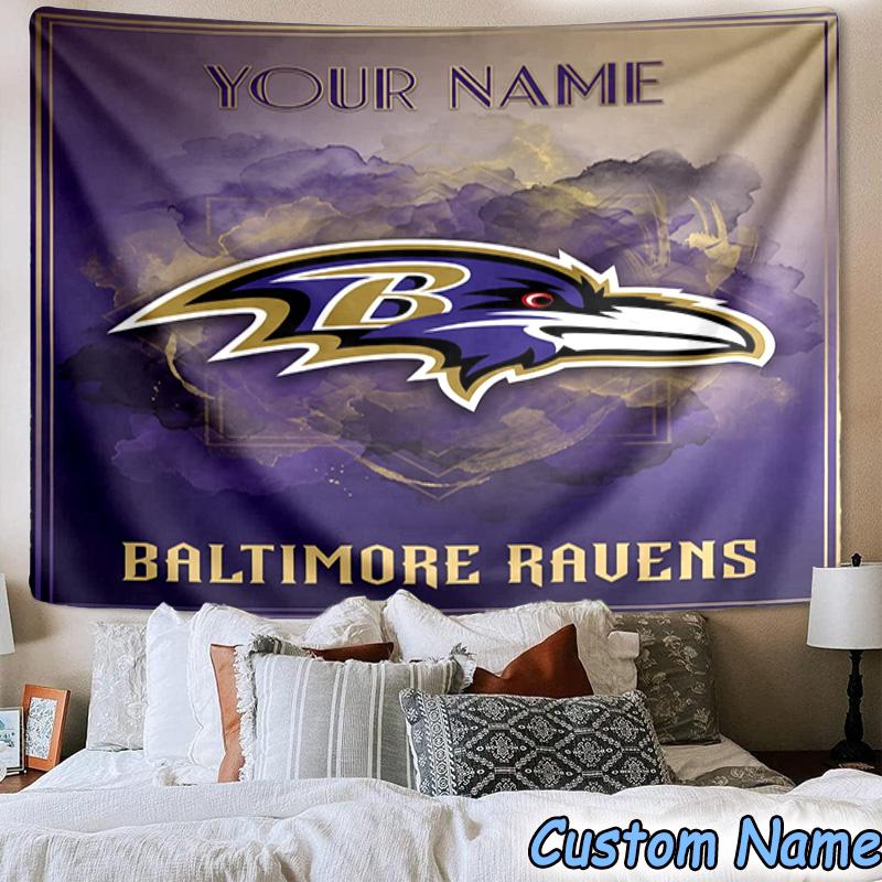 Custom Name baltimore Ravens Logo Printed Tapestry, for Bedroom,Livingroom, dormitory, Large Wall Decor, Fabric Decor Fan Birthday Gifts