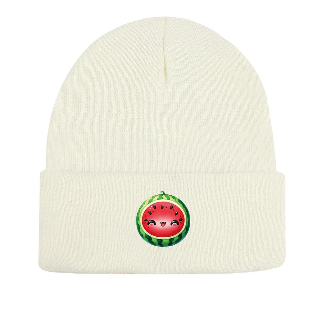 Cartoon Watermelon Winter Knitted Hat Beanie, Fruit Skull Cap Thermal Stretchy Sporting Headwear Knitted Cap Beanie